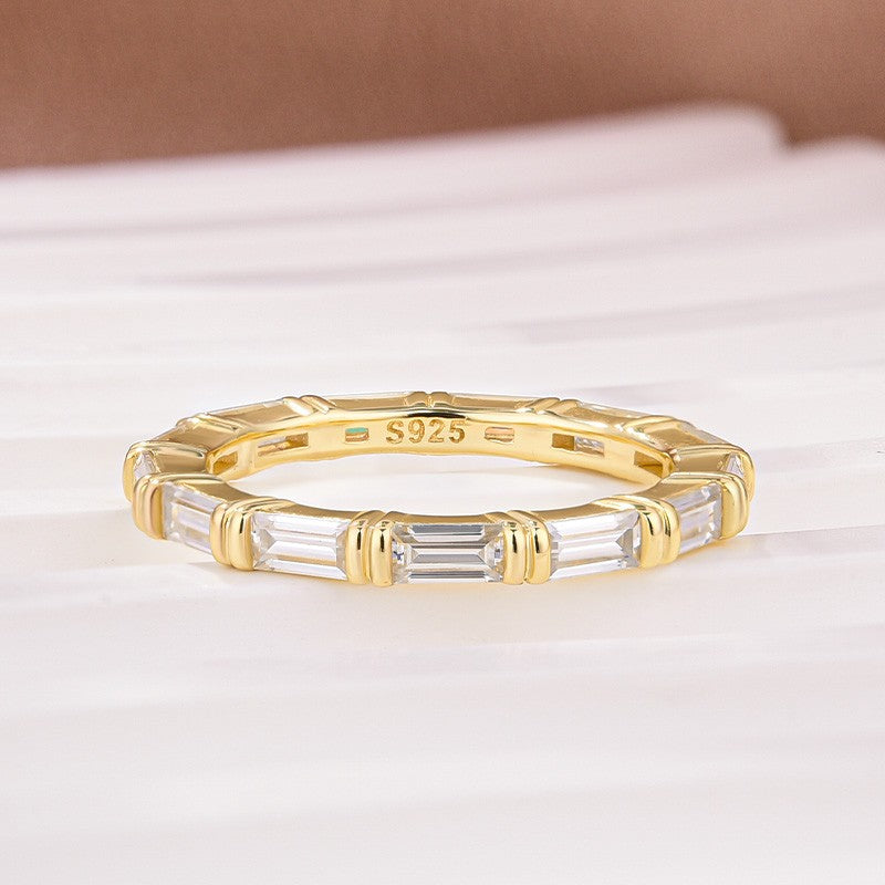 Aurevyn Moissanite 2.0Ct Yellow Gold Emerald Cut Eternity Wedding Ring