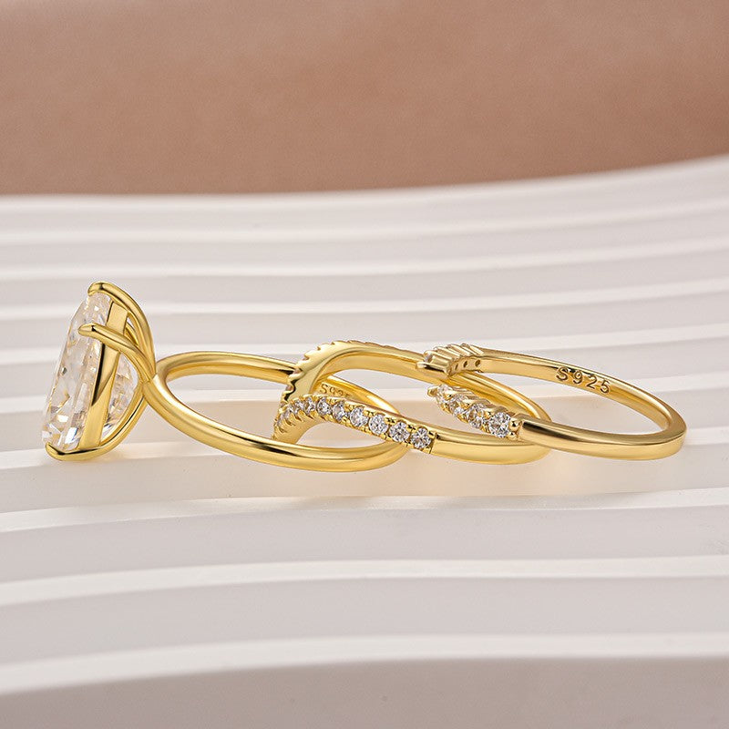 Aurevyn Moissanite 4.0Ct Marquise Cut Yellow Gold Wedding Ring with V Contour Wedding Band