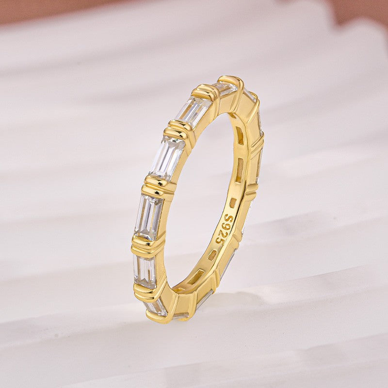 Aurevyn Moissanite 2.0Ct Yellow Gold Emerald Cut Eternity Wedding Ring