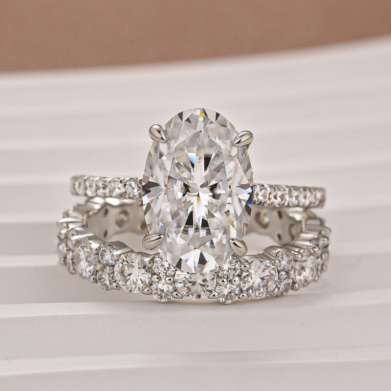 Aurevyn Moissanite 4.0Ct Oval Cut White Gold Wedding Ring with Round Cut Full Wedding Band