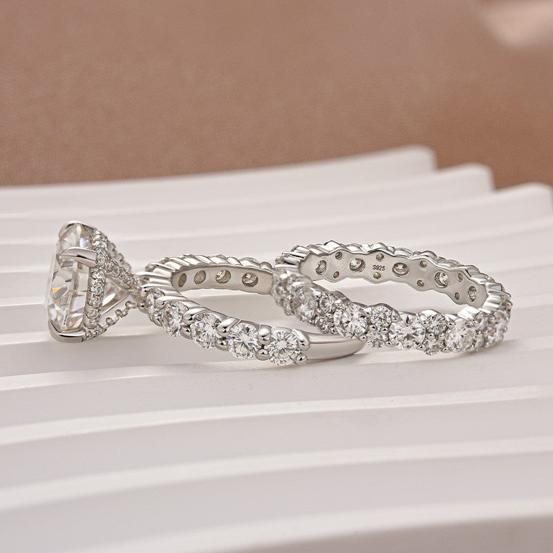 Aurevyn Moissanite 4.0Ct/3.0 Ct Round Cut White Gold Stack Wedding Ring with Round Cut Full Wedding Band