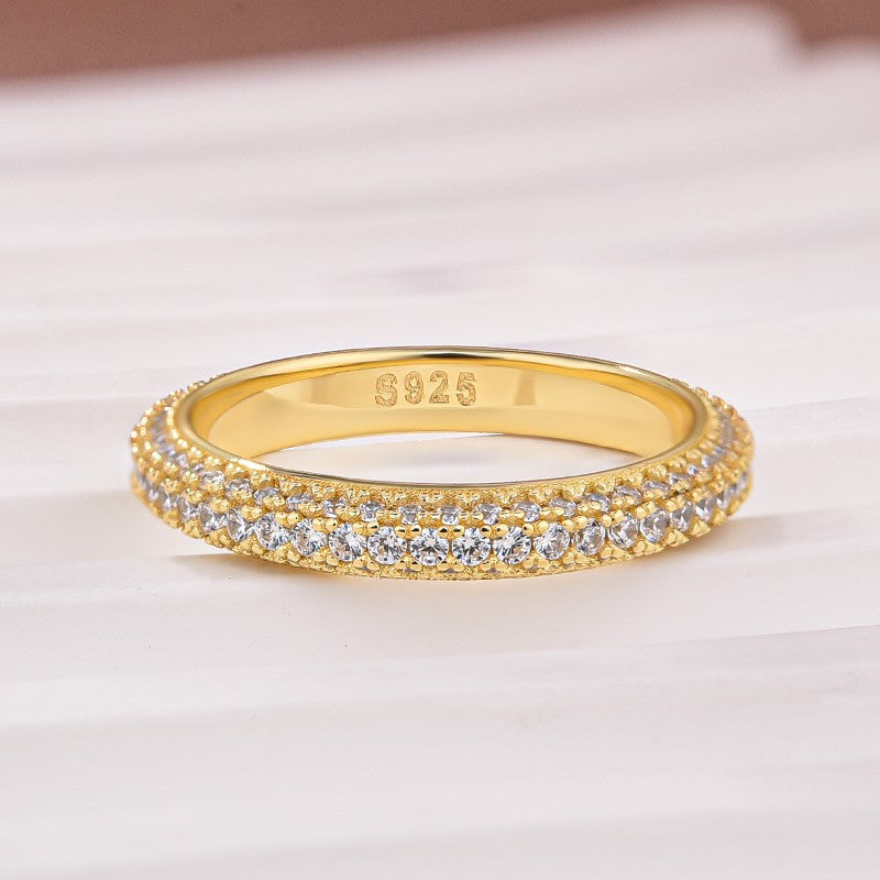 Aurevyn Triple Row Pavé 2.0Ct Yellow Gold Moissanite Wedding Ring