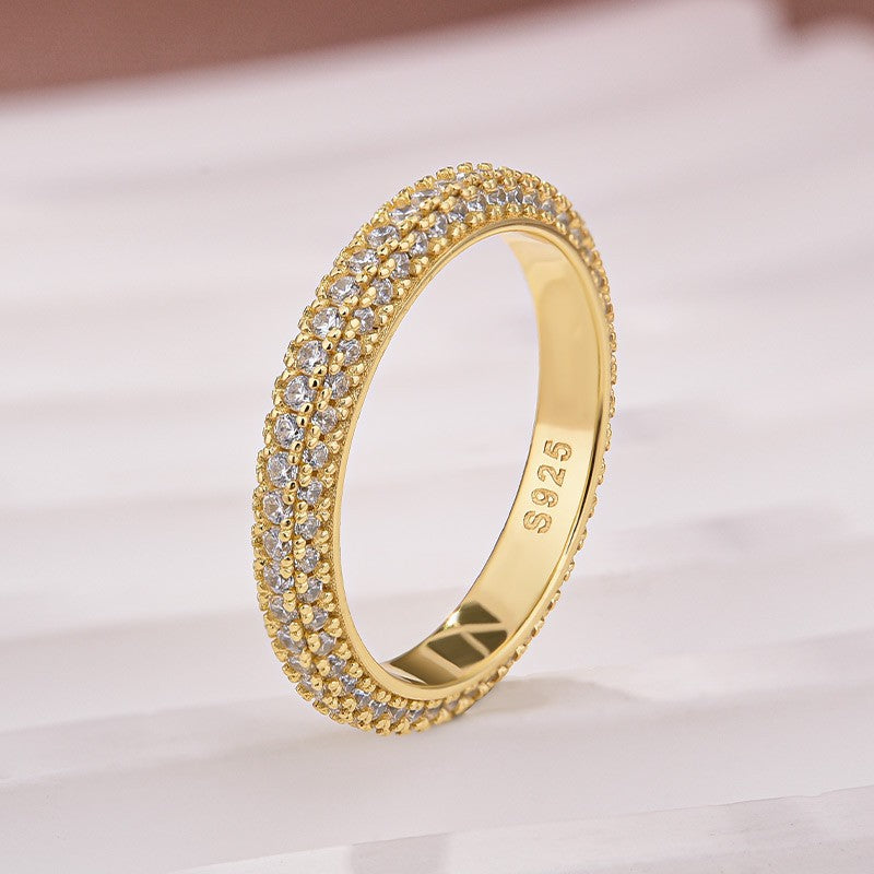 Aurevyn Triple Row Pavé 2.0Ct Yellow Gold Moissanite Wedding Ring