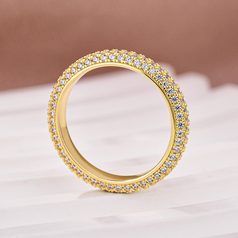 Aurevyn Triple Row Pavé 2.0Ct Yellow Gold Moissanite Wedding Ring
