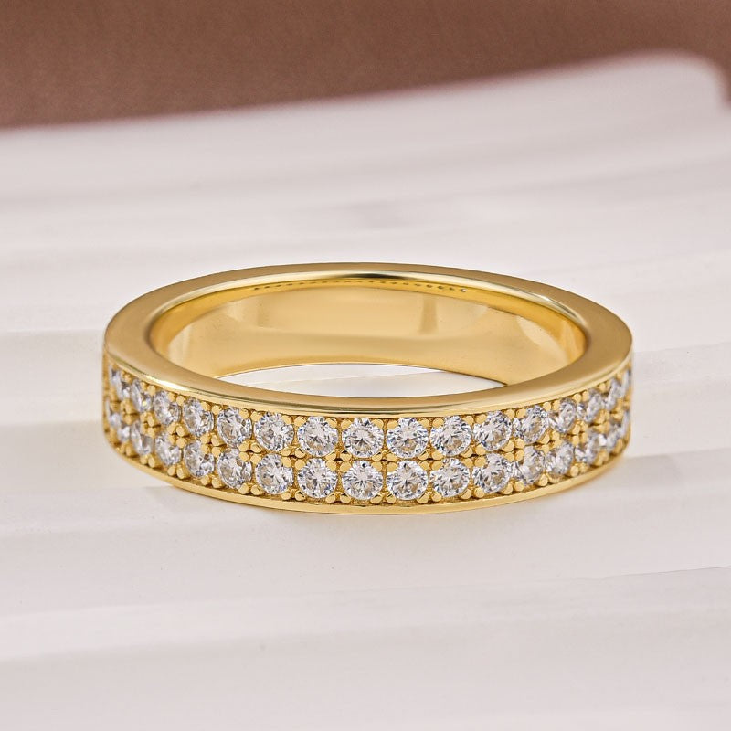 Aurevyn Half 1.0 Ct Round Cut Moissanite Wide Wedding Band In Sterling Silver