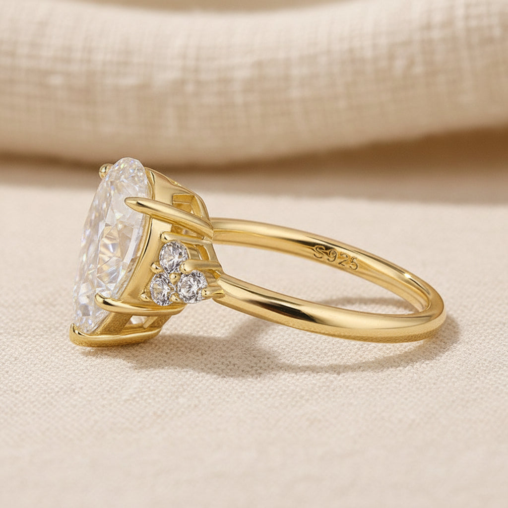 Aurevyn 3.0 Ct Pear Cut Yellow Gold Engagement Ring with Round Cut Side Stone