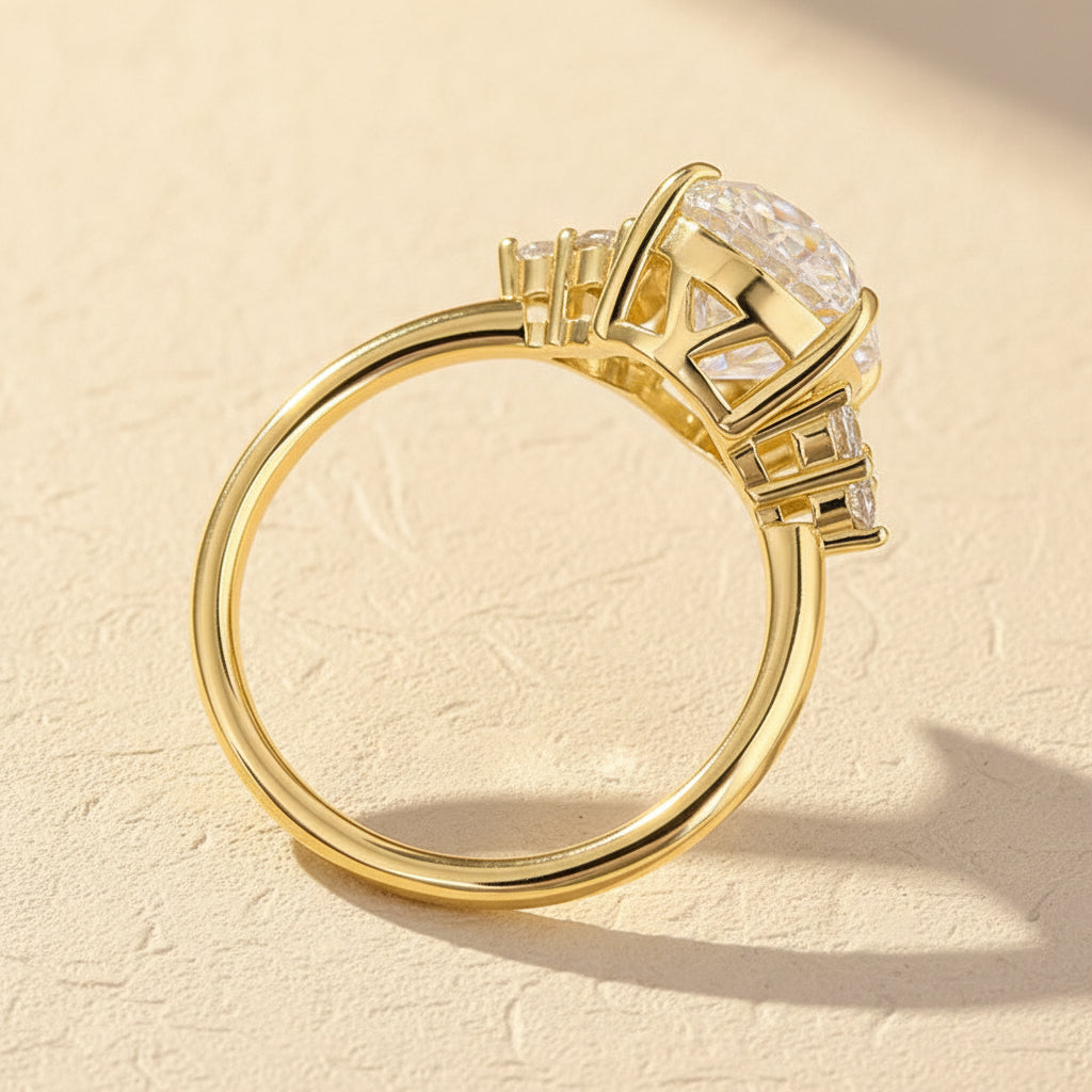 Aurevyn 3.0 Ct Pear Cut Yellow Gold Engagement Ring with Round Cut Side Stone
