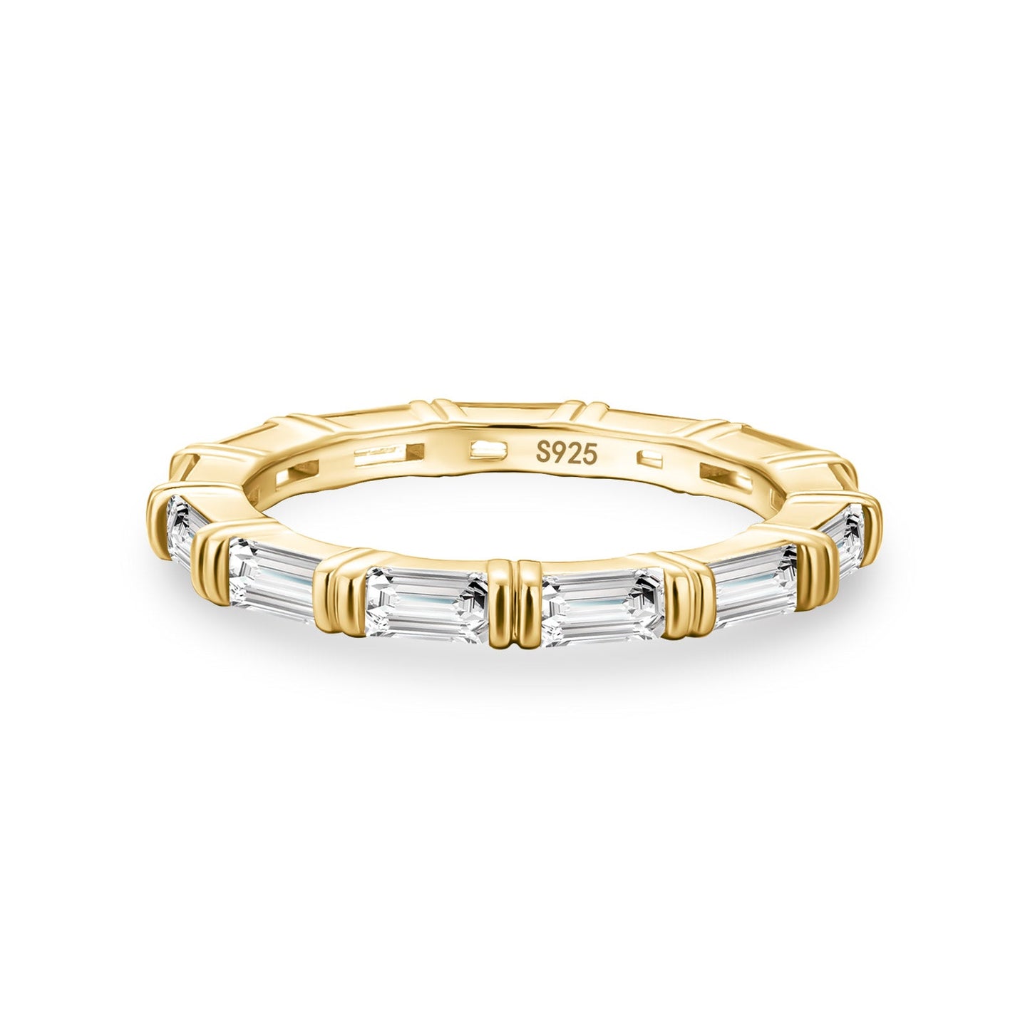Aurevyn Moissanite 2.0Ct Yellow Gold Emerald Cut Eternity Wedding Ring