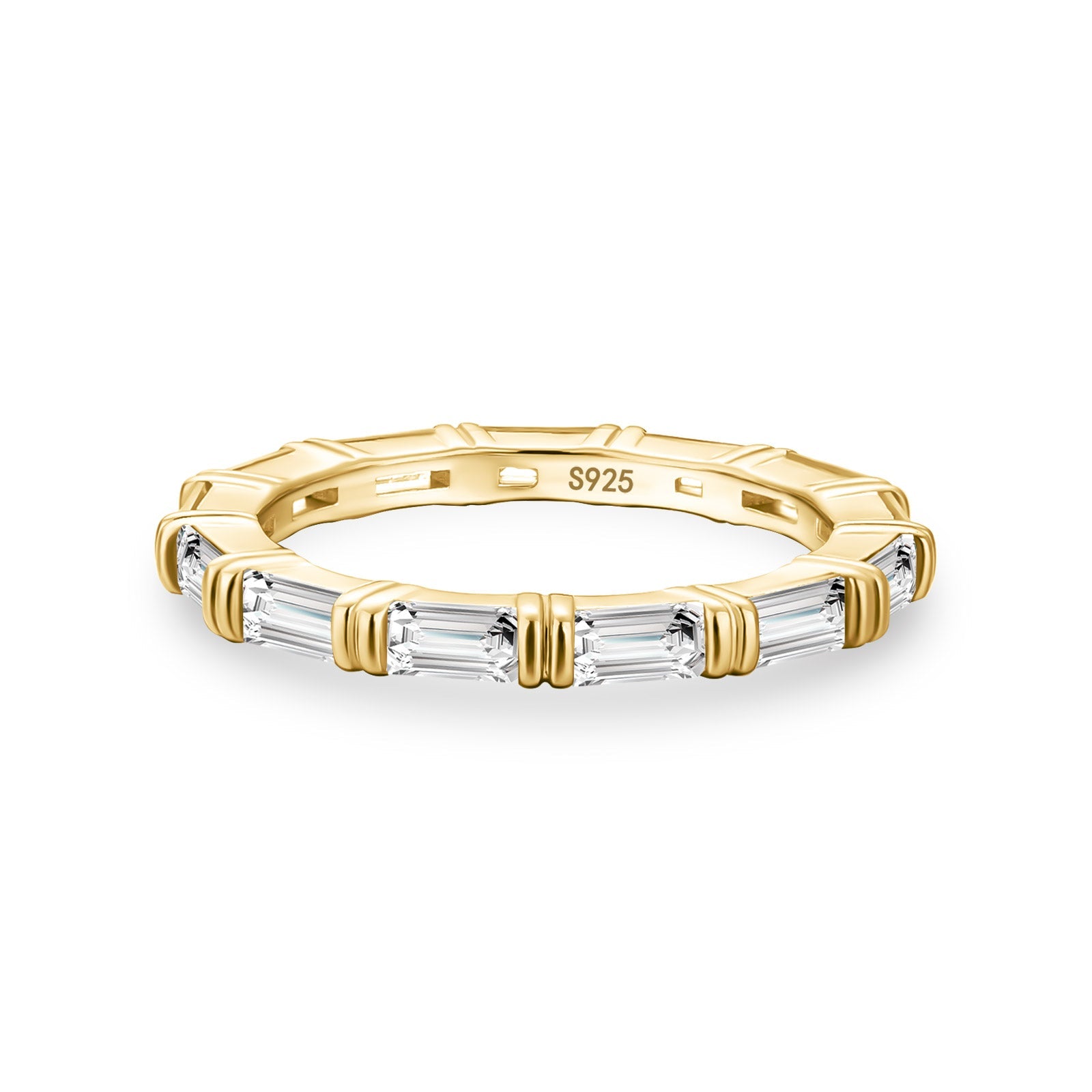 Aurevyn Moissanite 2.0Ct Yellow Gold Emerald Cut Eternity Wedding Ring