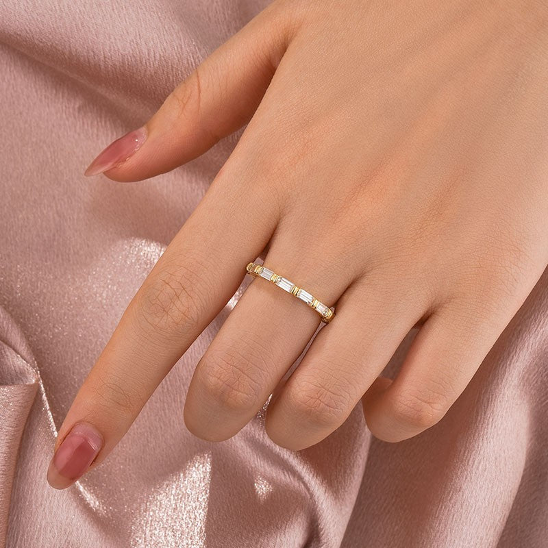 Aurevyn Moissanite 2.0Ct Yellow Gold Emerald Cut Eternity Wedding Ring