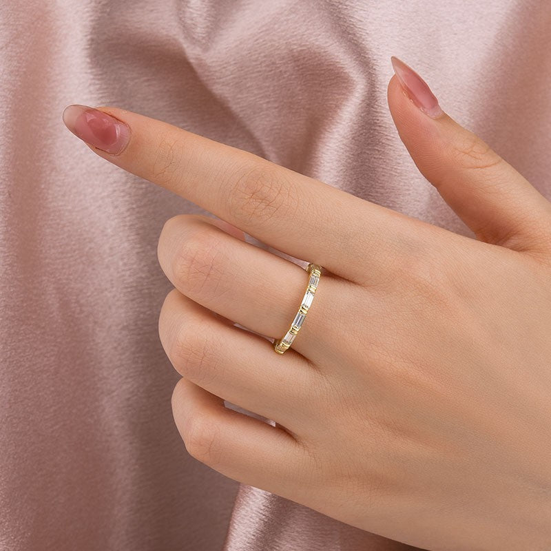 Aurevyn Moissanite 2.0Ct Yellow Gold Emerald Cut Eternity Wedding Ring