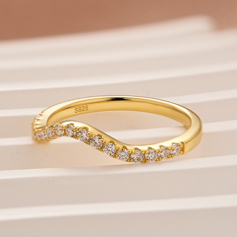 Aurevyn 1.0Ct Round Cut Yellow Gold Curve Wedding Band In Sterling Silver