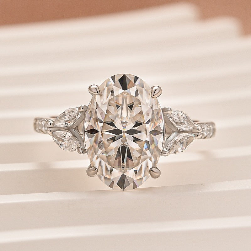 Aurevyn 4.0 Ct Oval and Angled Marquise Five Stone White Gold Engagement Ring