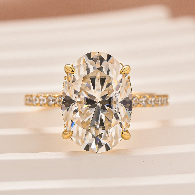 Aurevyn Moissanite 5.5Ct Oval Cut Hidden Halo Yellow Gold Promise Ring For Women