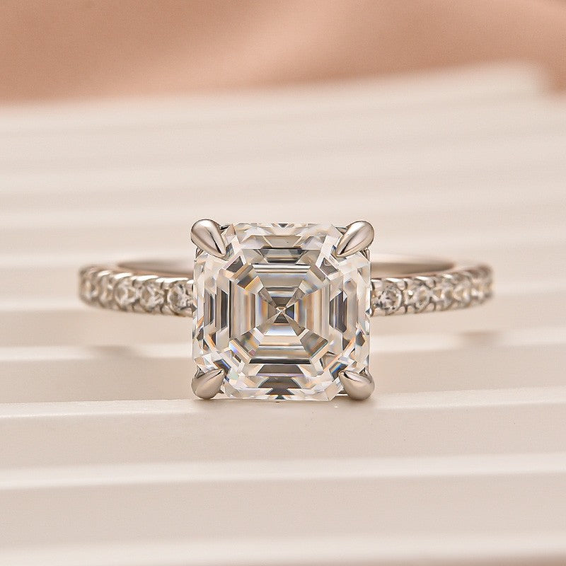 Aurevyn 2.5Ct Asscher Cut White Gold Moissanite Diamond Engagement Ring