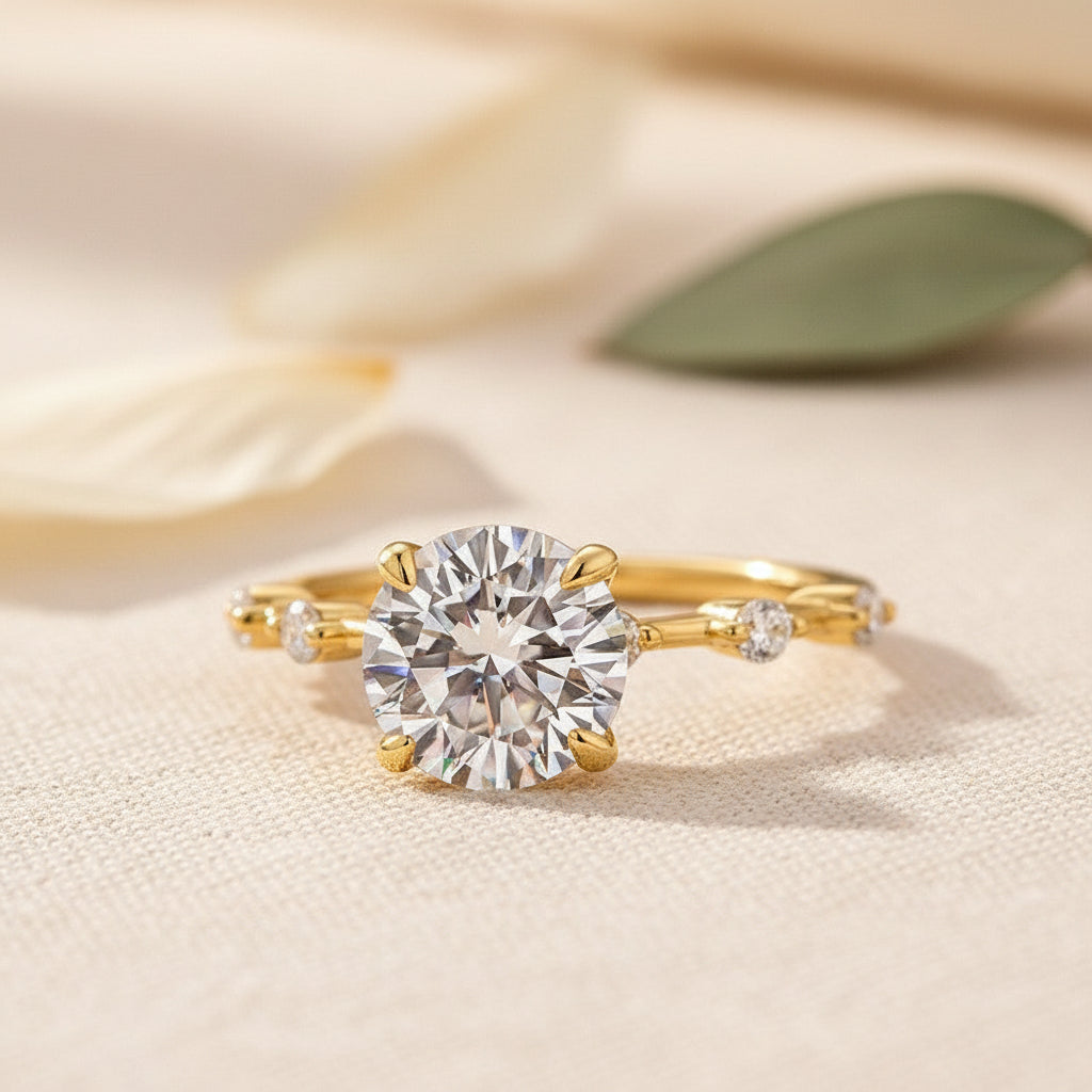 Aurevyn Moissanite 2.0 Ct Round Cut Yellow Gold Promise Ring For Women