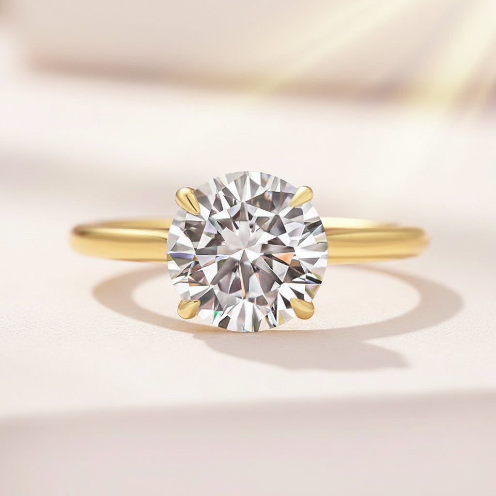 Aurevyn Moissanite 2.0Ct Round Cut Cathedral Setting Yellow Gold Engagement Ring In Sterling Silver