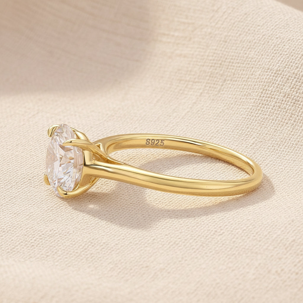 Aurevyn Moissanite 2.0Ct Round Cut Cathedral Setting Yellow Gold Engagement Ring In Sterling Silver