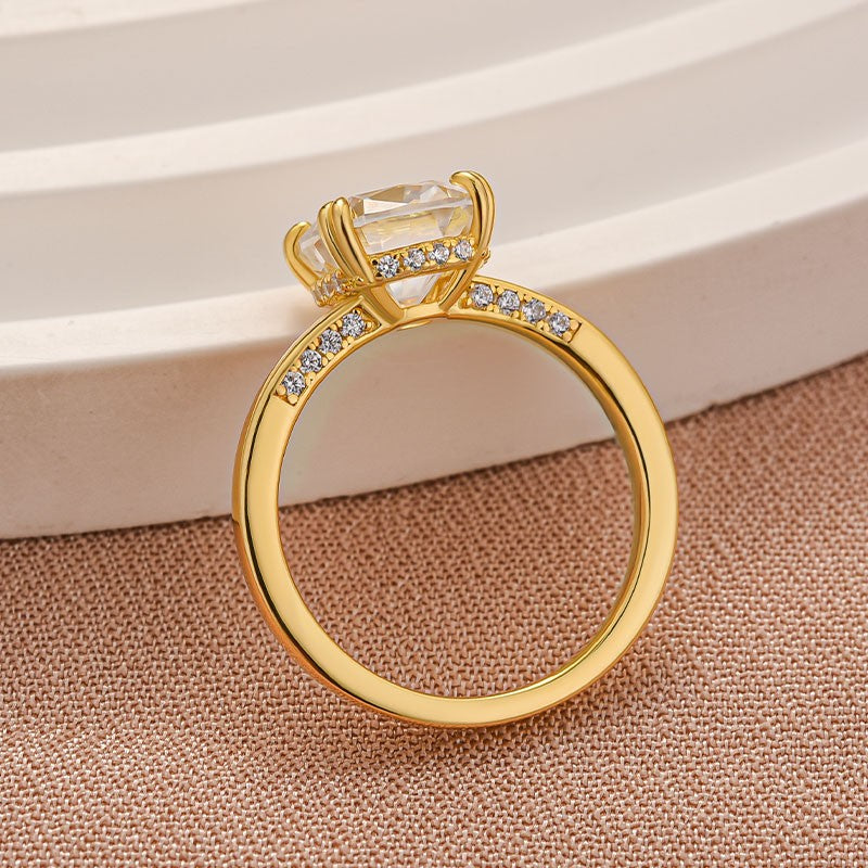 Aurevyn Moissanite 3.0 Ct Cushion Cut Solitaire Double Prongs Yellow Gold Promise Ring For Women