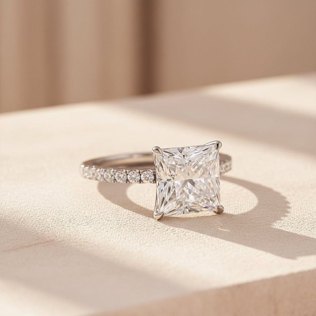 Aurevyn 3.0 Ct Square Princess Cut White Gold Bridal Ring