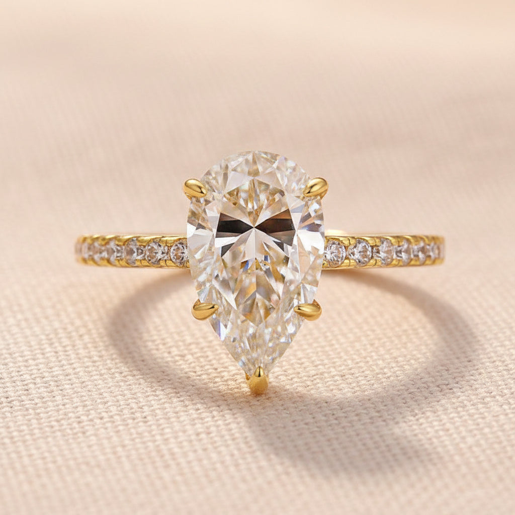 Aurevyn Moissanite 2.8Ct Pear Cut Yellow Gold Promise Ring For Women