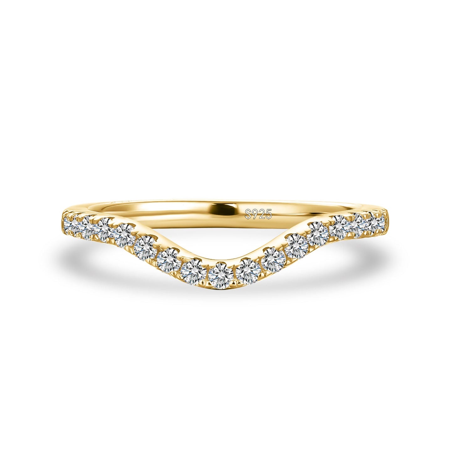 Aurevyn 1.0Ct Round Cut Yellow Gold Curve Wedding Band In Sterling Silver