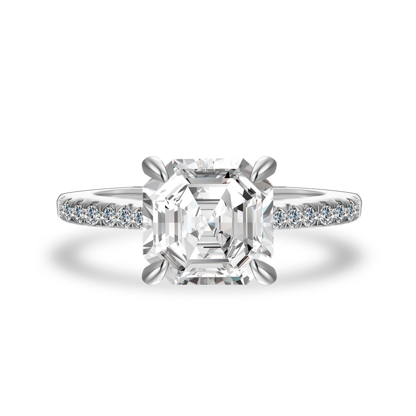 Aurevyn 2.5Ct Asscher Cut White Gold Moissanite Diamond Engagement Ring