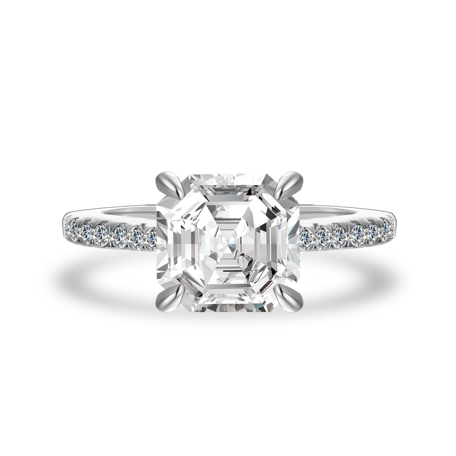 Aurevyn 2.5Ct Asscher Cut White Gold Moissanite Diamond Engagement Ring