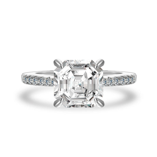 Aurevyn 2.5Ct Asscher Cut White Gold Moissanite Diamond Engagement Ring