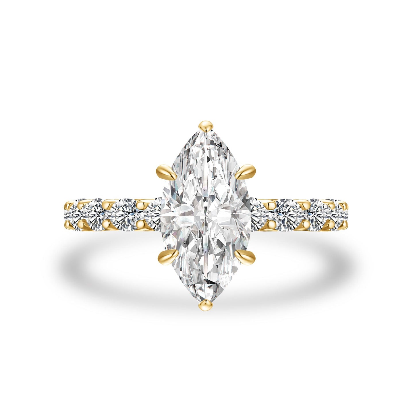 Aurevyn Moissanite 3.0 Ct Marquise Cut Side Stone Yellow Gold Engagement Ring