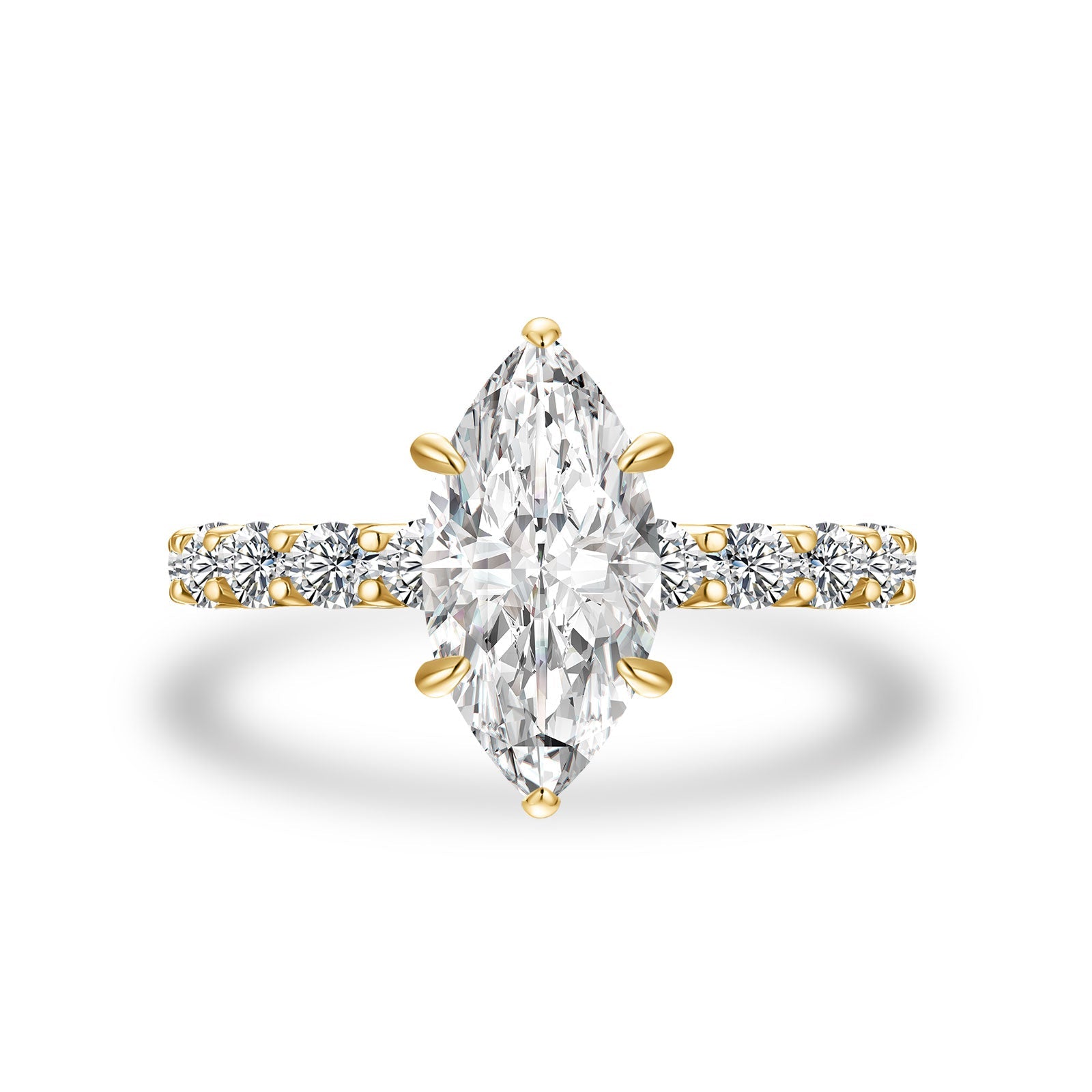 Aurevyn Moissanite 3.0 Ct Marquise Cut Side Stone Yellow Gold Engagement Ring