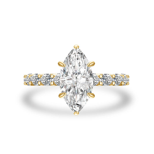 Aurevyn Moissanite 3.0 Ct Marquise Cut Side Stone Yellow Gold Engagement Ring