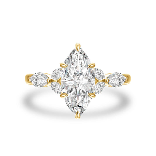 Aurevyn Moissanite 2.0 Ct Marquise Cut Side Stone Yellow Gold Engagement Ring
