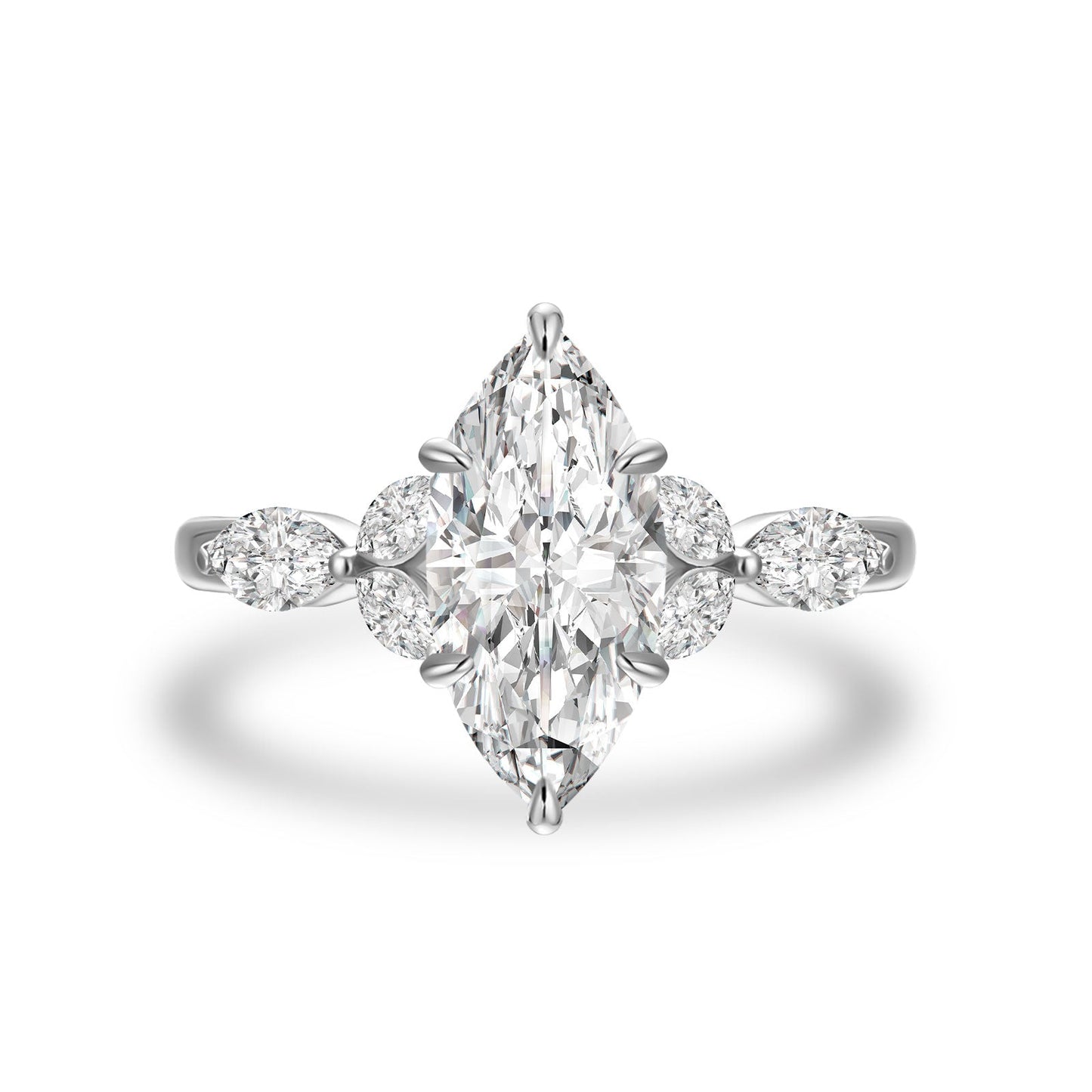 Aurevyn Moissanite 2.0 Ct Marquise Cut Side Stone White Gold Engagement Ring