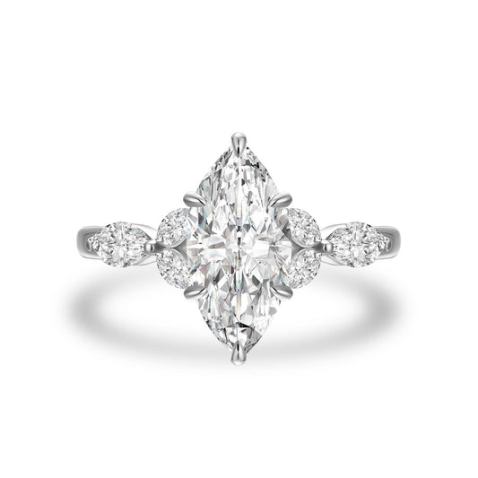 Aurevyn Moissanite 2.0 Ct Marquise Cut Side Stone White Gold Engagement Ring