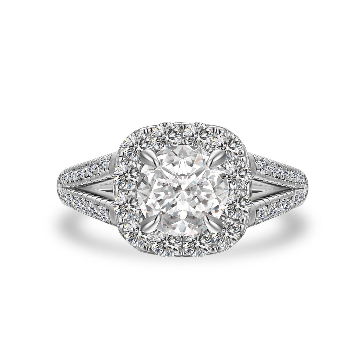 Aurevyn Moissanite 1.2Ct Halo Round Cut Split Shank White Gold Promise Ring For Women