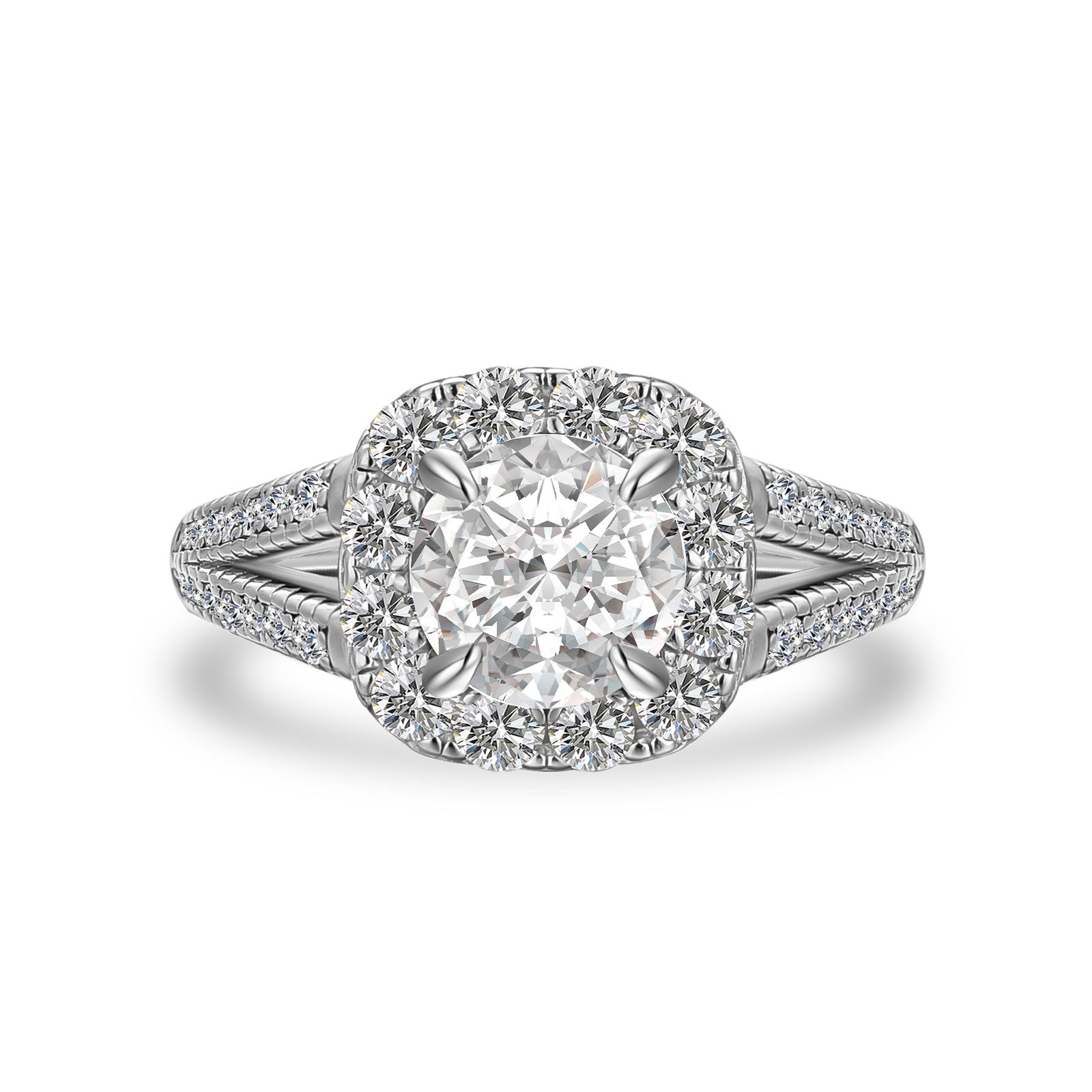 Aurevyn Moissanite 1.2Ct Halo Round Cut Split Shank White Gold Promise Ring For Women