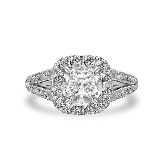 Aurevyn Moissanite 1.2Ct Halo Round Cut Split Shank White Gold Promise Ring For Women
