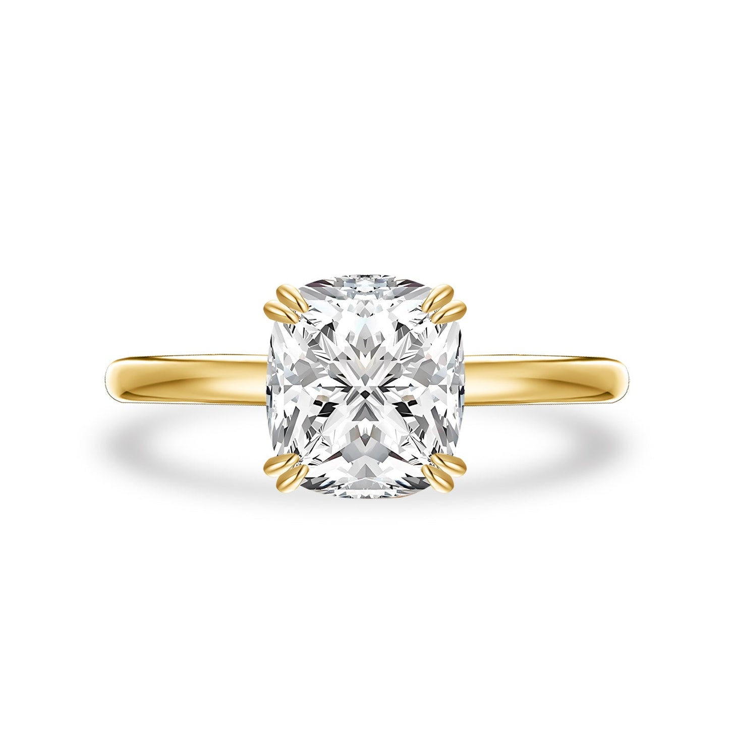 Aurevyn Moissanite 3.0 Ct Cushion Cut Solitaire Double Prongs Yellow Gold Promise Ring For Women