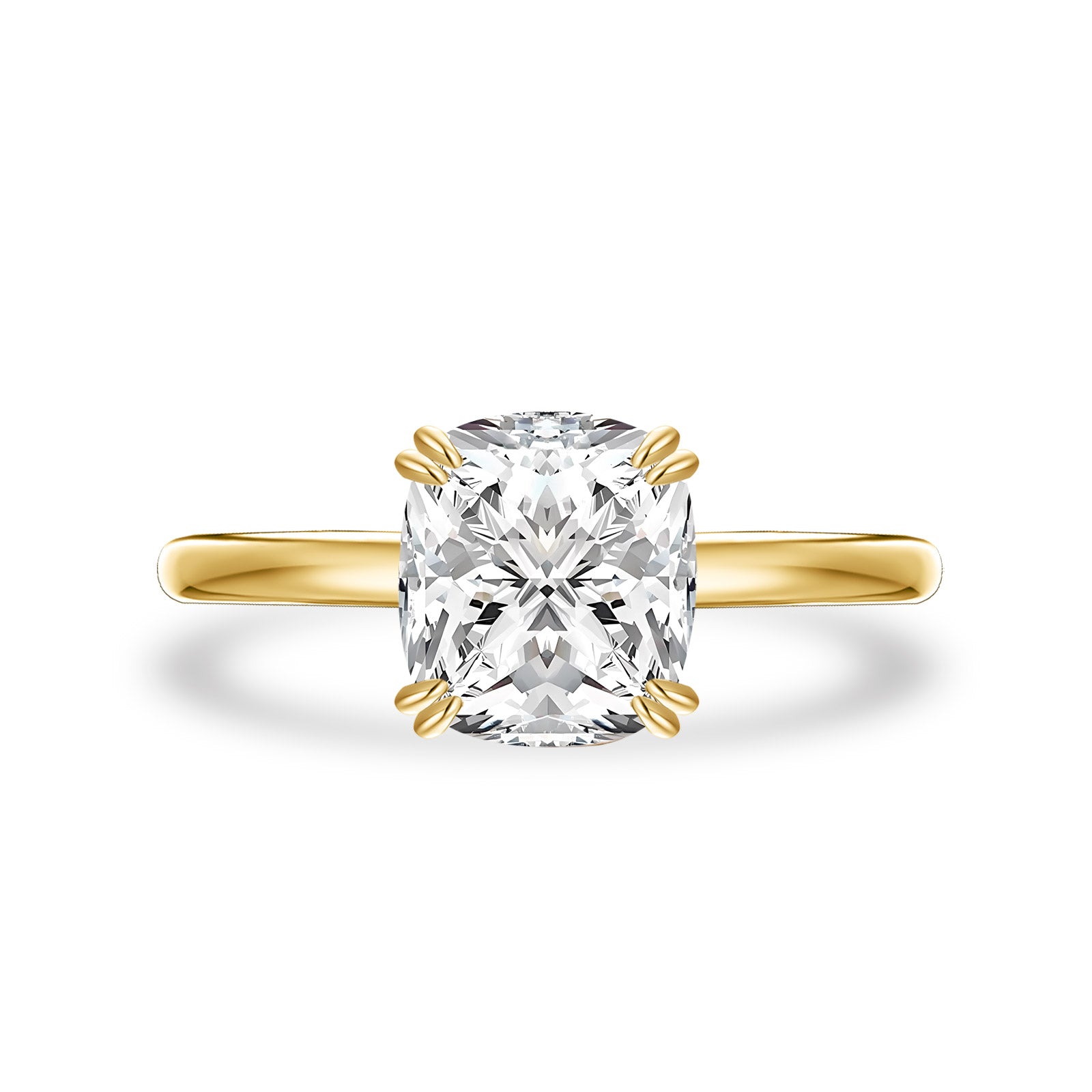 Aurevyn Moissanite 3.0 Ct Cushion Cut Solitaire Double Prongs Yellow Gold Promise Ring For Women