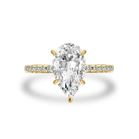 Aurevyn Moissanite 2.8Ct Pear Cut Yellow Gold Promise Ring For Women