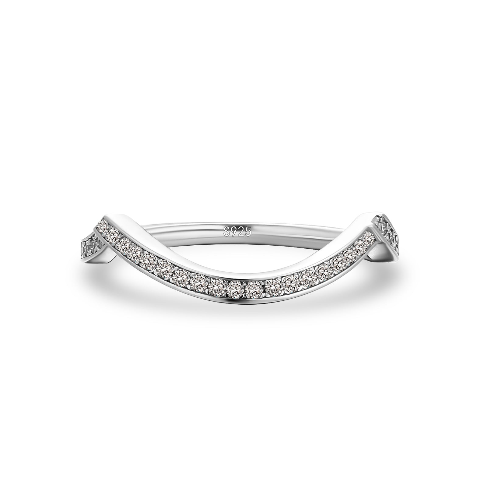 Aurevyn 0.5Ct Round Cut White Gold Curve Channel Set Wedding Band In Sterling Silver