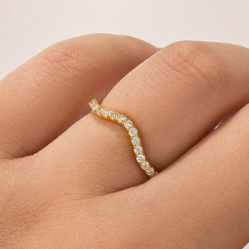 Aurevyn 1.0Ct Round Cut Yellow Gold Curve Wedding Band In Sterling Silver