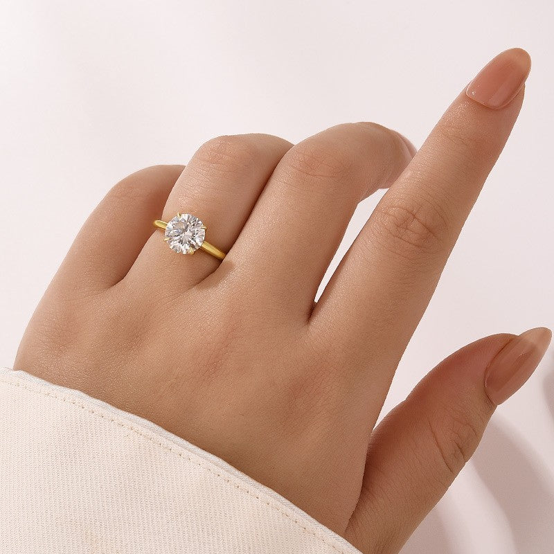 Aurevyn Moissanite 2.0Ct Round Cut Cathedral Setting Yellow Gold Engagement Ring In Sterling Silver
