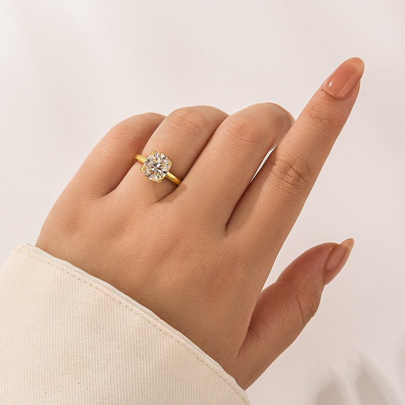 Aurevyn Moissanite 3.0 Ct Cushion Cut Solitaire Double Prongs Yellow Gold Promise Ring For Women