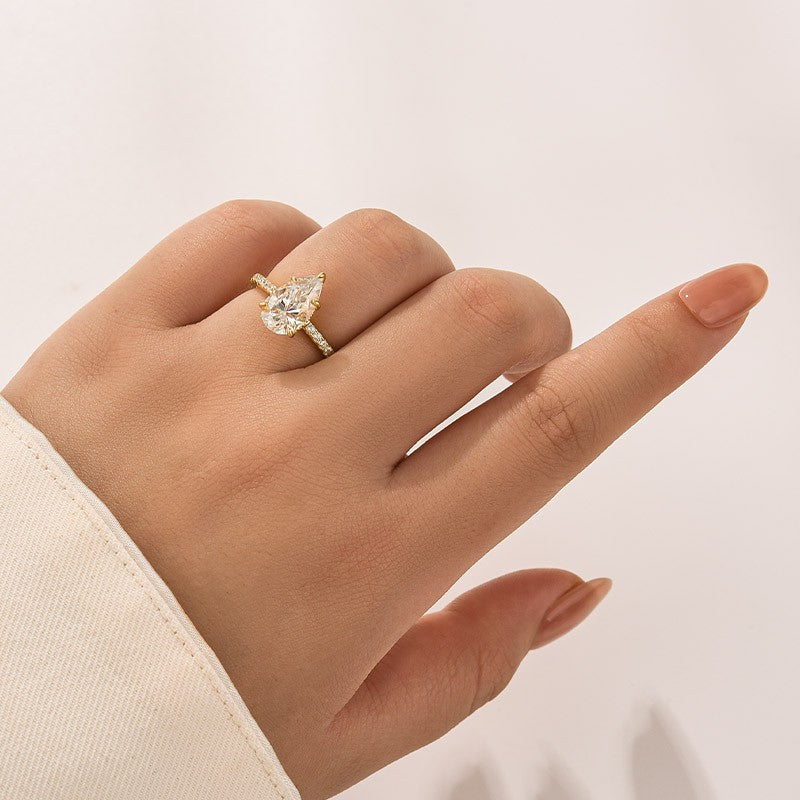 Aurevyn Moissanite 2.8Ct Pear Cut Yellow Gold Promise Ring For Women