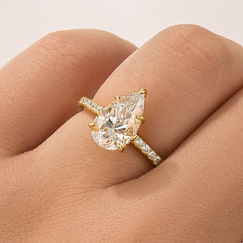 Aurevyn Moissanite 2.8Ct Pear Cut Yellow Gold Promise Ring For Women