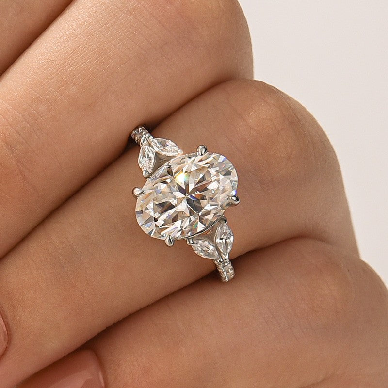 Aurevyn 4.0 Ct Oval and Angled Marquise Five Stone White Gold Engagement Ring