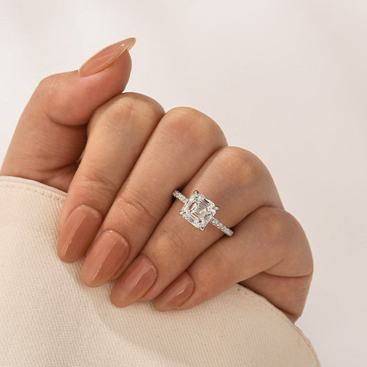Aurevyn 2.5Ct Asscher Cut White Gold Moissanite Diamond Engagement Ring