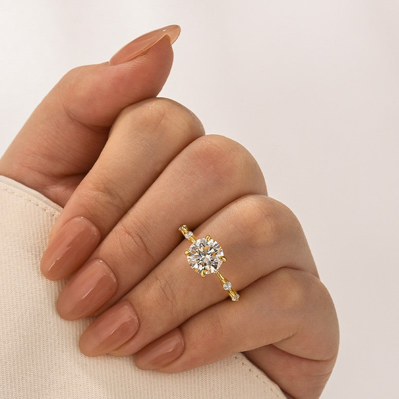 Aurevyn Moissanite 2.0 Ct Round Cut Yellow Gold Promise Ring For Women